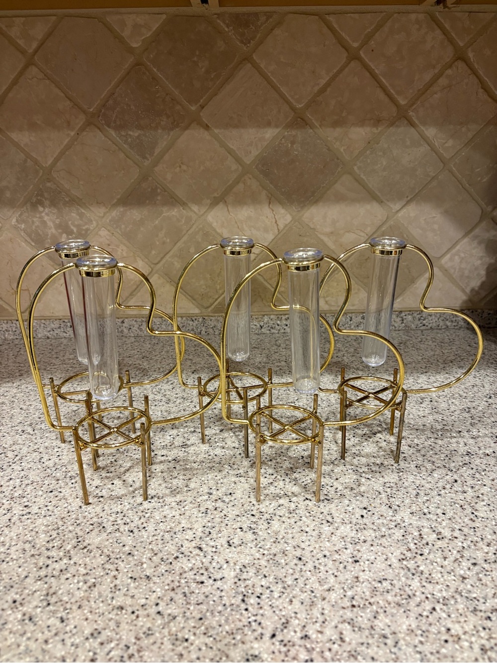 Target Bullseye Gold Tone Heart Shaped Plant Propagation Tube Vase Holder 5 pc